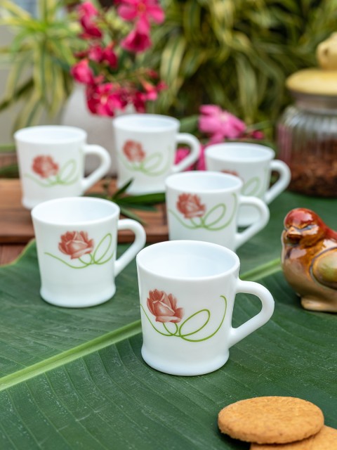 

Laopala White & Red Set Of 12 Printed Opalware Cups Set