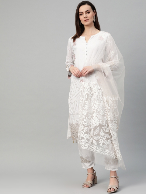 

Ishin Women White Unstitched Dress Material