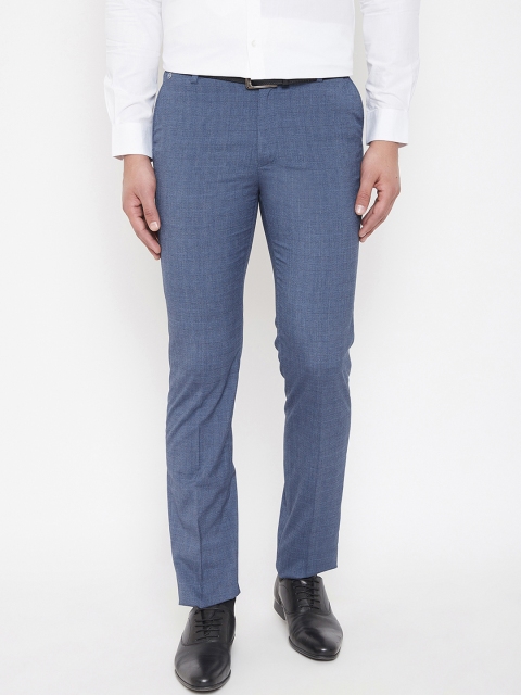 

Canary London Men Blue Smart Slim Fit Self Design Regular Trousers