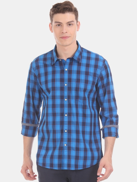 

Ruggers Men Blue Regular Fit Checked Casual Shirt
