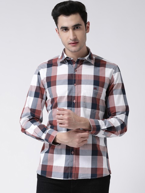 

Crimsoune Club Men White & Brown Slim Fit Checked Casual Shirt