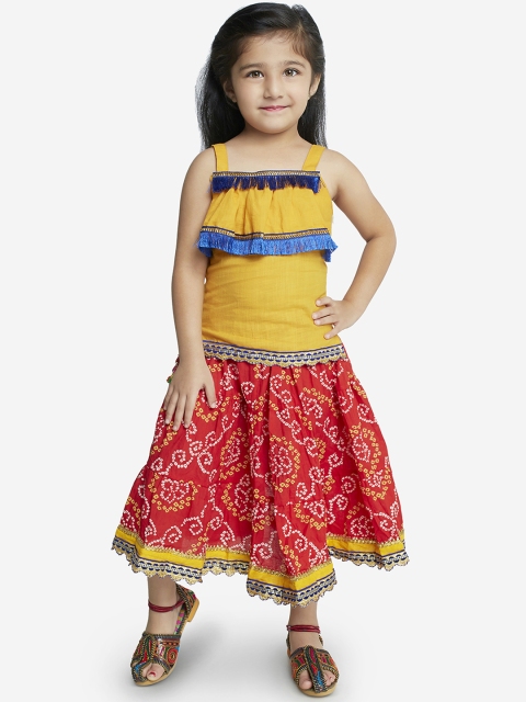 

KID1 Girls Red & Yellow Bandhani Print Ready to Wear Lehenga with Blouse