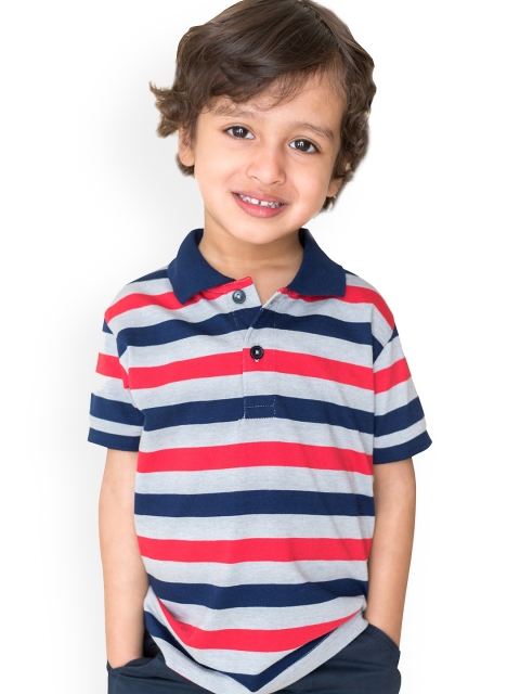 

Campana Boys Grey & Navy Blue Striped Polo Collar T-shirt