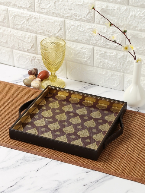 

India Circus by Krsnaa Mehta Coffee Brown & Gold-Toned Leather Tray