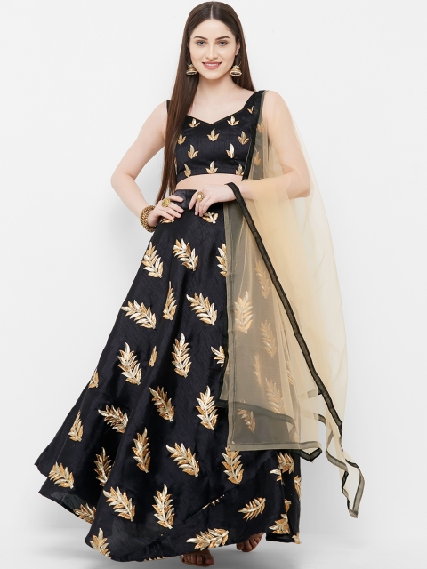 

Aasvaa Black & Beige Embroidered Unstitched Lehenga & Blouse with Dupatta