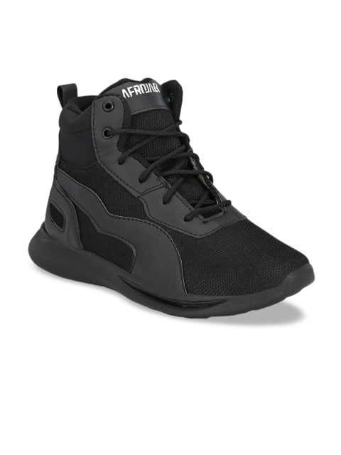

AfroJack Men Black Woven Design Mesh Mid-Top Sneakers