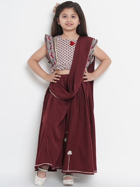 

Bitiya by Bhama Maroon & Cream-Coloured Poly Crepe Printed Saree