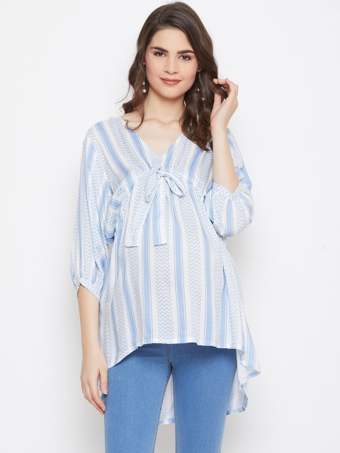 

The Kaftan Company Women White & Blue Maternity Striped Tunic