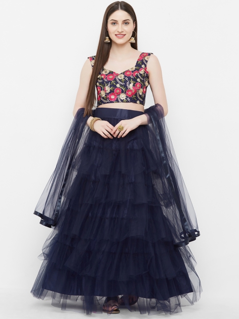 

Aasvaa Navy Blue Semi-Stitched Lehenga & Unstitched Blouse With Dupatta