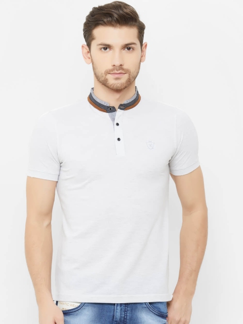 

NEXGEN CLUB Men White Solid Mandarin Collar T-shirt
