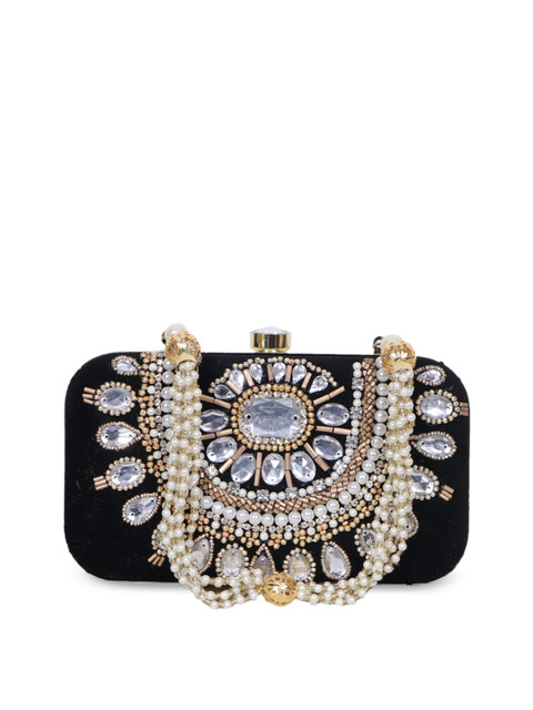

Diwaah Women Black Embellished Box Clutch