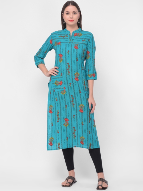 

aayusika Women Blue & Black Printed Straight Kurta