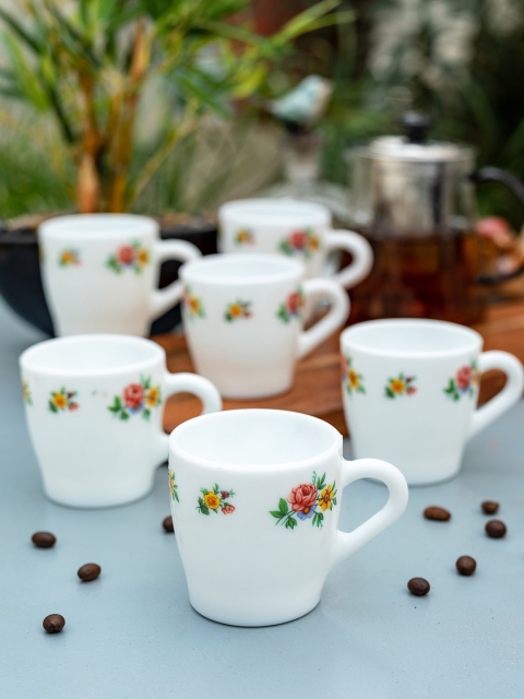 

Laopala Set of 12 White Printed Opalware Tea Coffee Mugs
