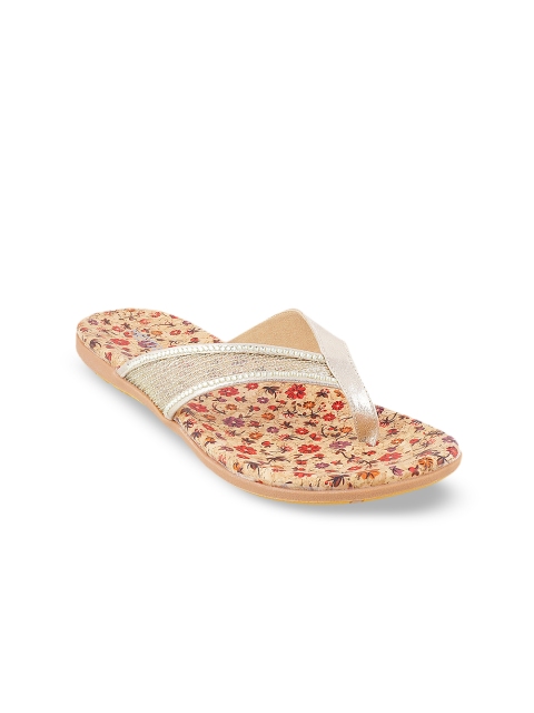 

Metro Women Gold-Toned Printed Open Toe Flats
