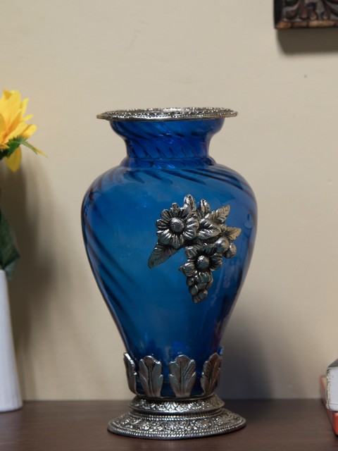 

Homesake Blue & Silver-Toned Large Flower Vase with Antique Grapevine Brooch
