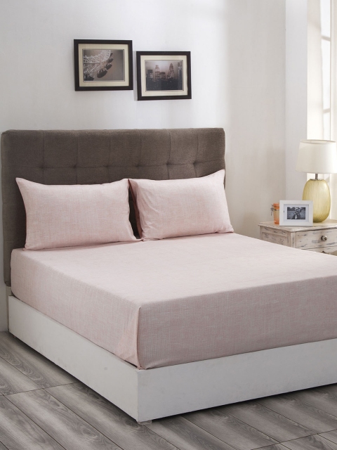 

MASPAR Peach-Coloured Solid 210 TC Cotton 1 King Bedsheet with 2 Pillow Covers