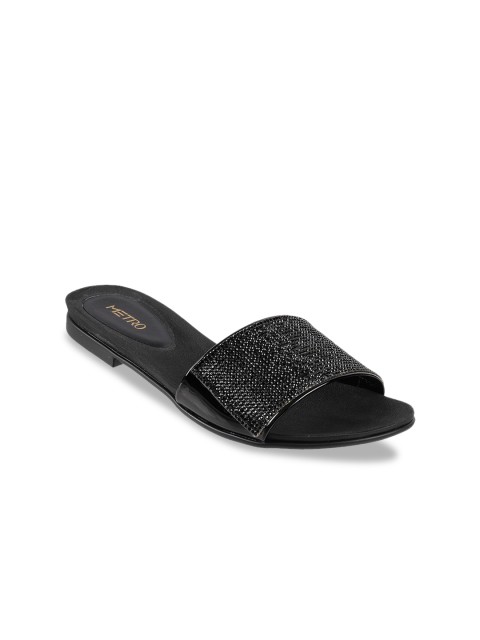 

Metro Women Black Embellished Open Toe Flats