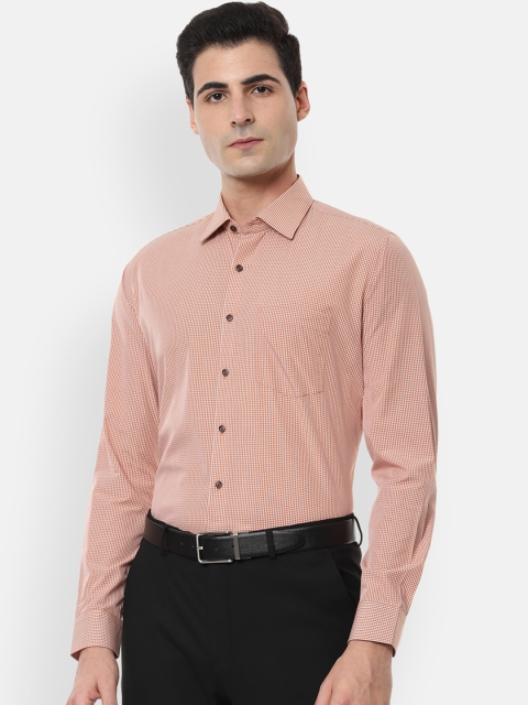 

Van Heusen Men Orange & White Slim Fit Checked Formal Shirt