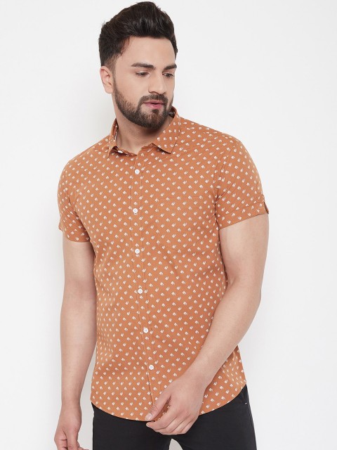 

Canary London Men Rust Orange & White Slim Fit Printed Casual Shirt