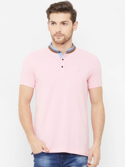 

NEXGEN CLUB Men Pink Solid Mandarin Collar T-shirt
