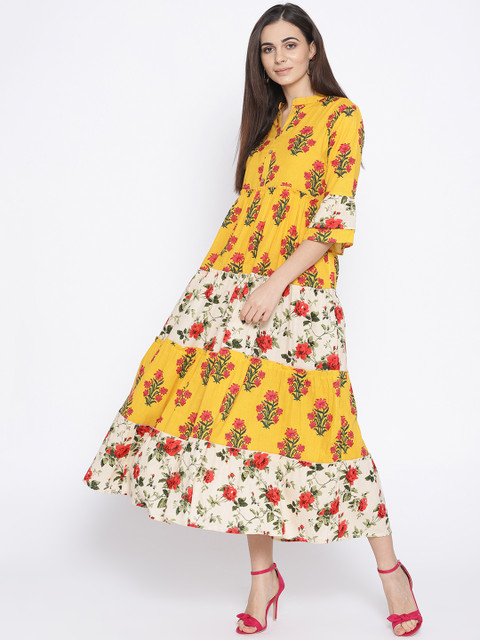 

Sringam Women Yellow Printed Maxi Dress