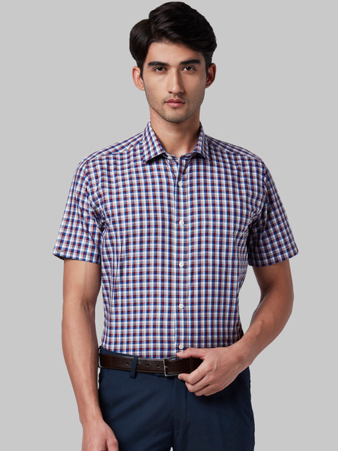 

Park Avenue Men Purple & White Regular Fit Checked Formal Shirt