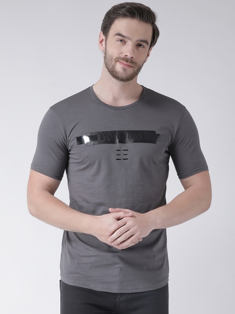 

Rex Straut Jeans Men Grey Printed Round Neck Slim Fit T-shirt