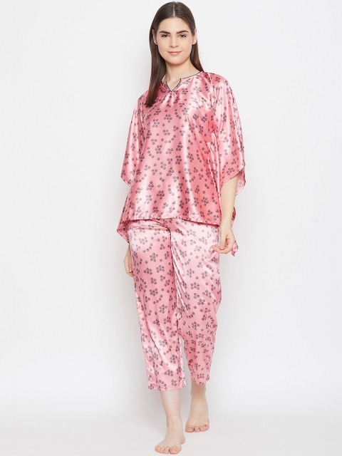 

The Kaftan Company Women Pink & Black Printed Night suit