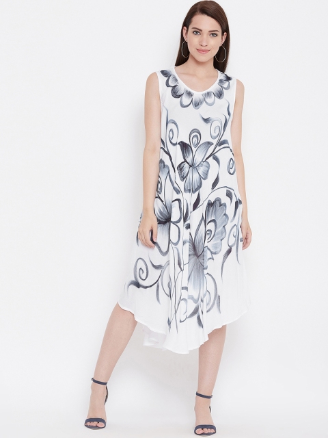 

FIZERA Women White & Black Printed A-Line Dress