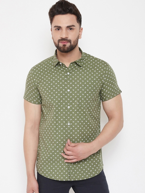 

Canary London Men Olive Green & White Slim Fit Printed Casual Shirt