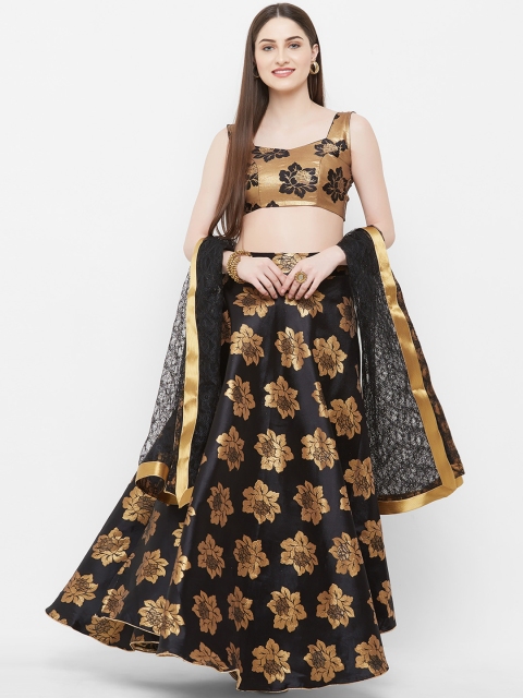 

Aasvaa Black & Gold-Coloured Semi-Stitched Lehenga & Unstitched Blouse with Dupatta