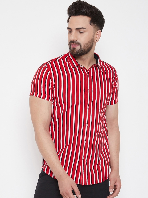 

Canary London Men Red & White Slim Fit Striped Casual Shirt