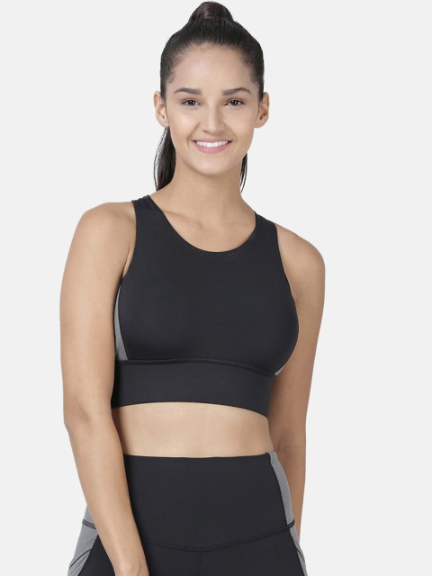 

Enamor Women Athleisure Black Held-in Fit Crop Top Sports Bra