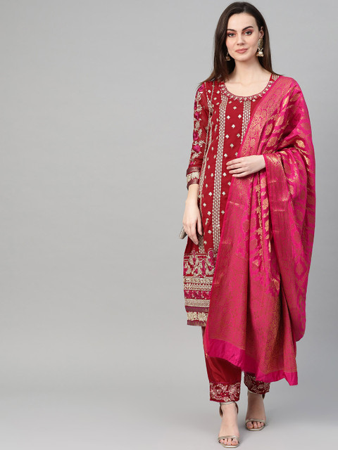 

Ishin Women Red & Pink Unstitched Dress Material