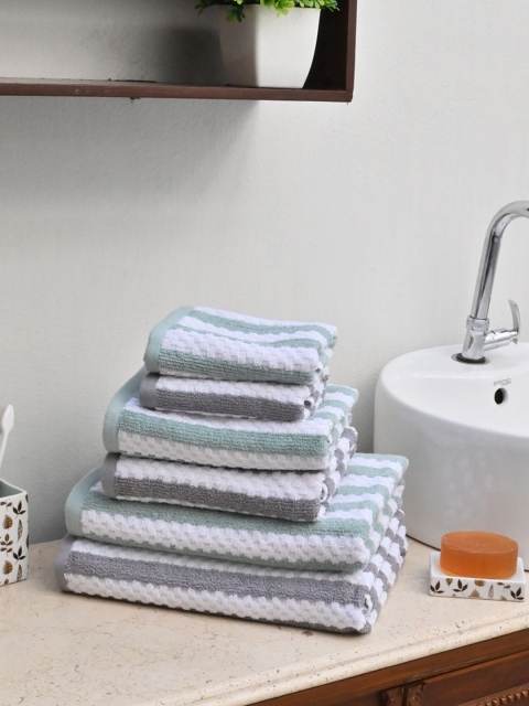 

Avira Home Unisex Pack of 6 Striped 550 GSM Towel Set, Sea green