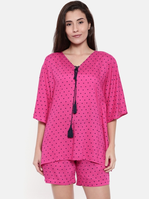 

The Kaftan Company Women Magenta & Navy Blue Printed Night suit