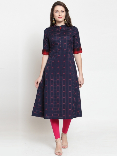 

Kiaasa Women Navy Blue & Pink Printed A-Line Kurta