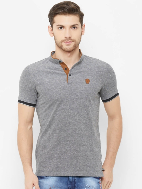 

NEXGEN CLUB Men Grey Solid Mandarin Collar T-shirt