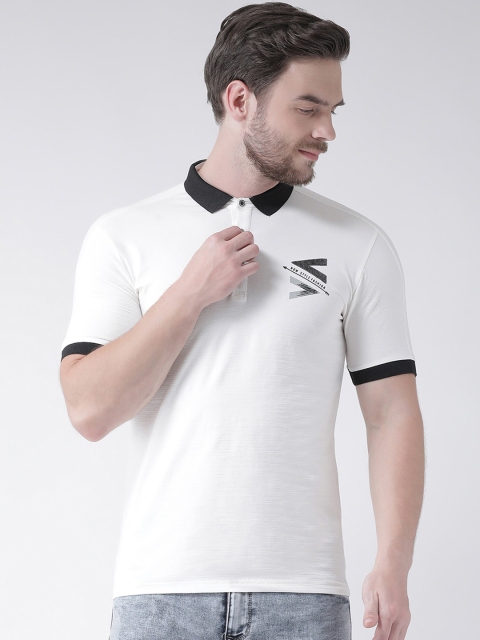 

Rex Straut Jeans Men White Solid Slim Fit Polo Collar T-shirt