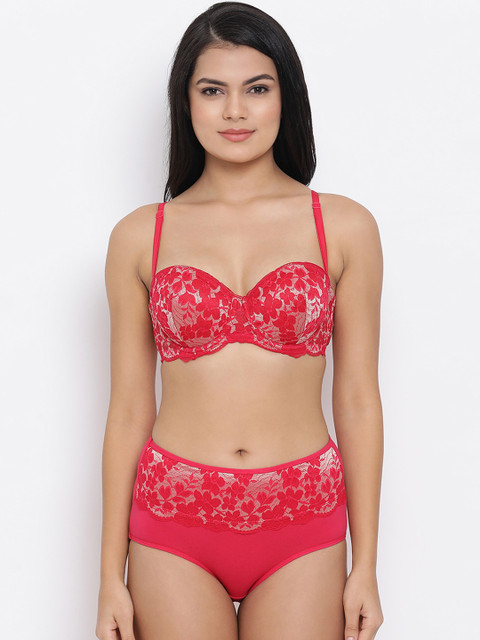 

Clovia Women Pink Solid Lace Lingerie set COMBP104132B