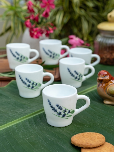 

Laopala Set of 12 White Printed Opalware Tea Coffee Mugs
