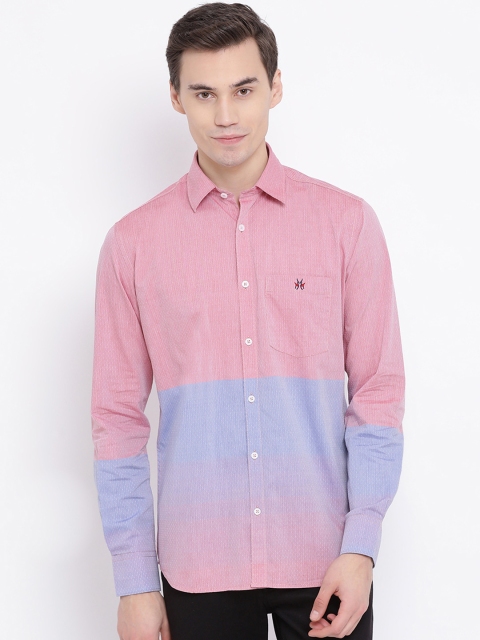 

Crimsoune Club Men Pink & Blue Slim Fit Colourblocked Casual Shirt