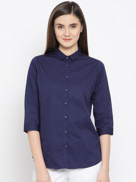 

Crimsoune Club Women Blue Standard Slim Fit Printed Casual Shirt