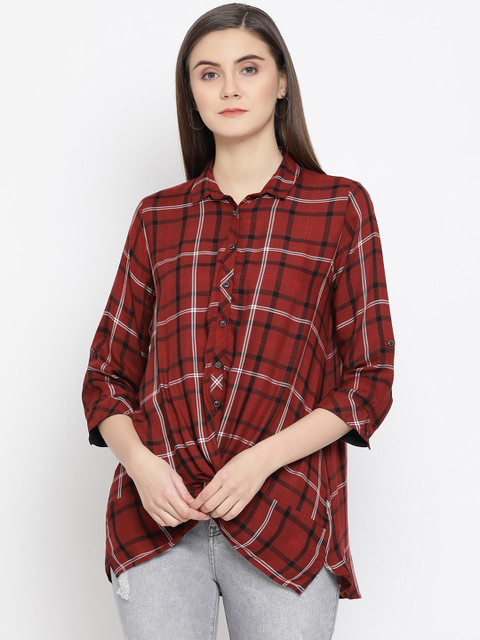 

Crimsoune Club Women Maroon Checked Shirt Style Top