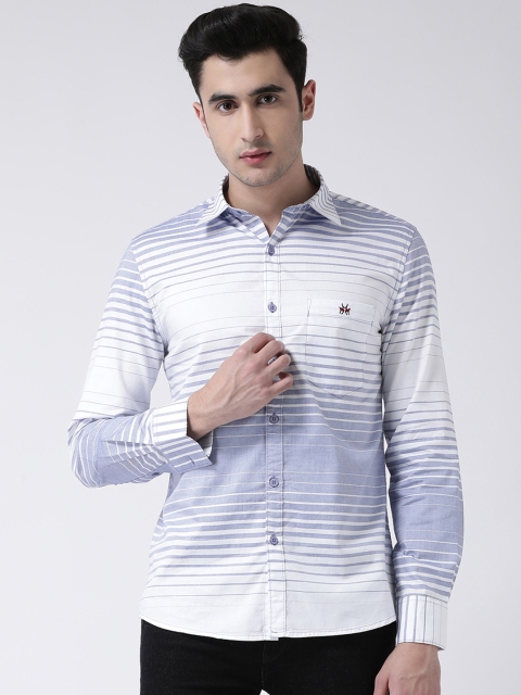 

Crimsoune Club Men White & Blue Slim Fit Striped Casual Shirt
