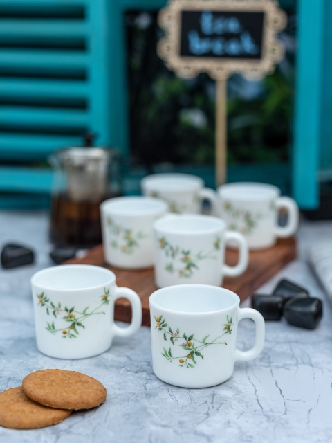 

Laopala White & Green Set Of 12 Printed Opalware Cups Set
