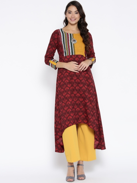 

Sringam Women Maroon & Yellow Printed A-Line Kurta