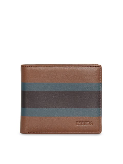 

ESBEDA Men Brown RFID & Blue Striped Two Fold Wallet