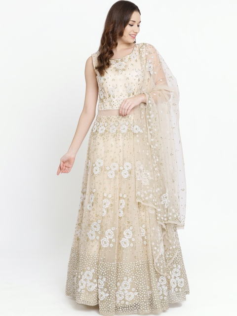 

Koskii Women Beige Embellished Maxi Dress with Dupatta