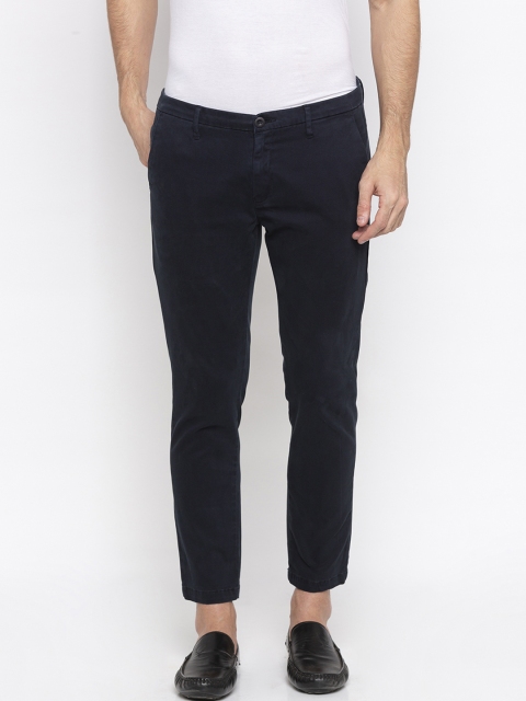 

SPYKAR Men Navy Blue Tapered Fit Solid Regular Trousers